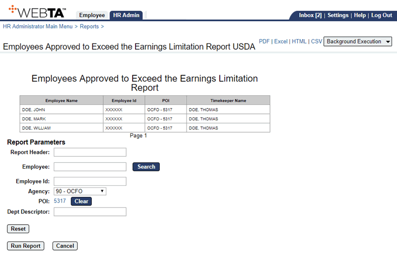 Employees Approved to Exceed the Earnings Limitation Report