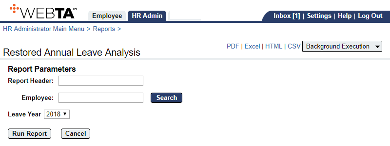 Restored Annual Leave Analysis Report Parameters Page