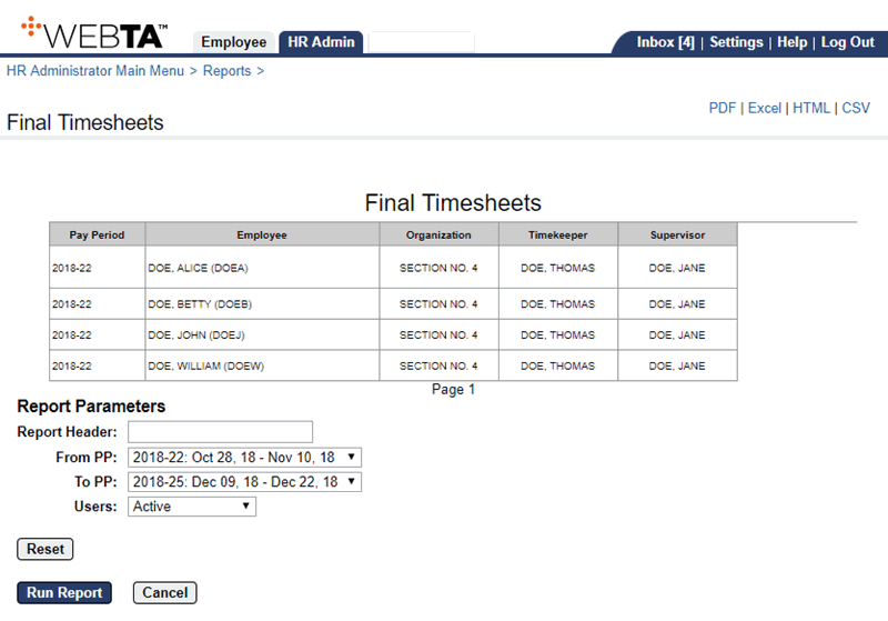 Final Timesheets Report