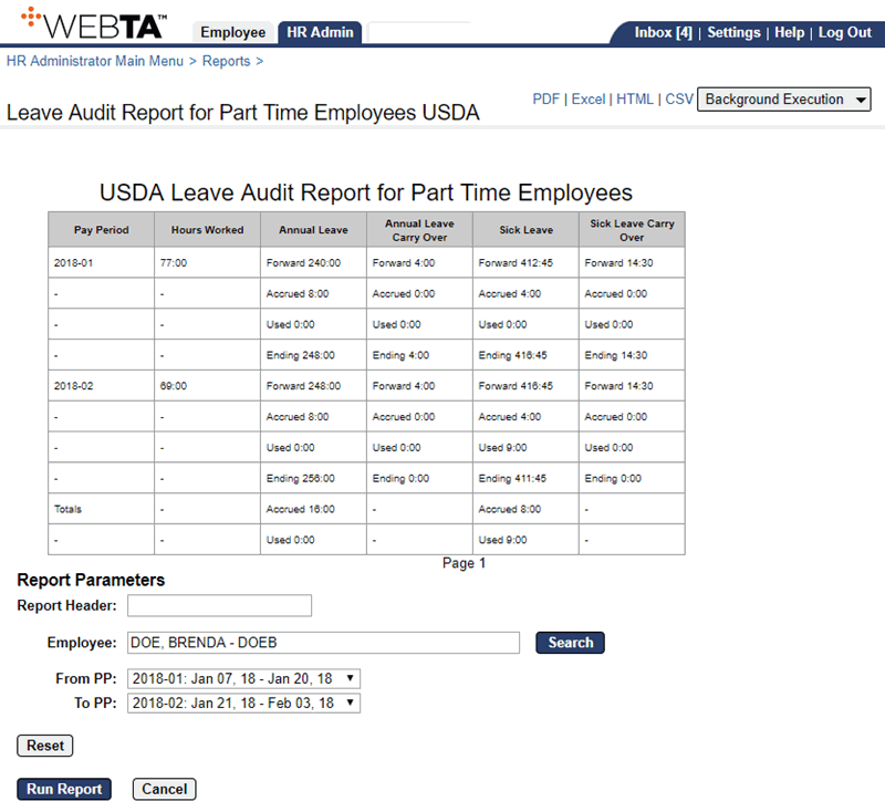 Leave Audit Report for Part Time Employees Report