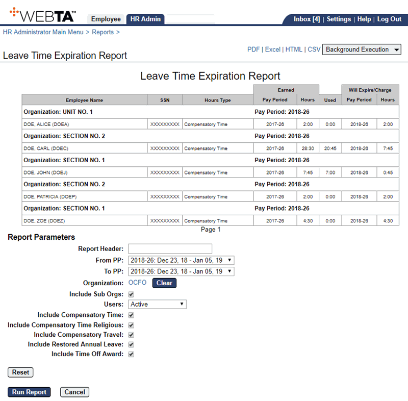 Leave Time Expiration Report