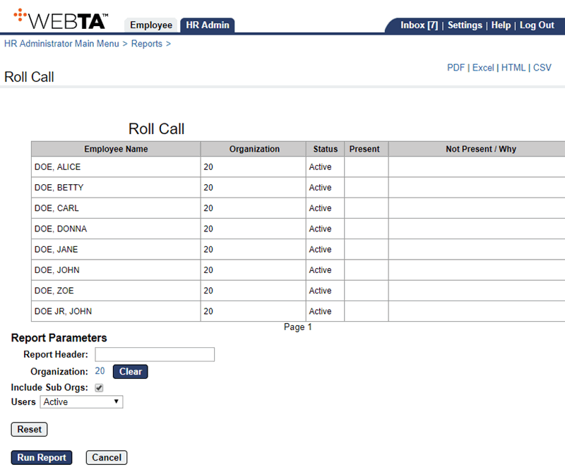 Roll Call Report