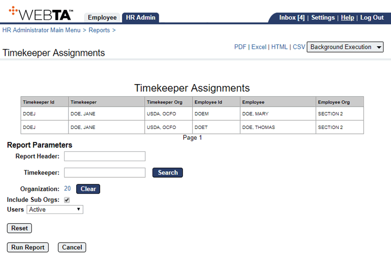 Timekeeper Assignments Report