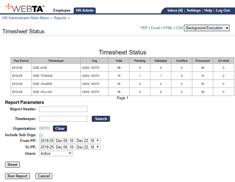 Timesheet Status Report