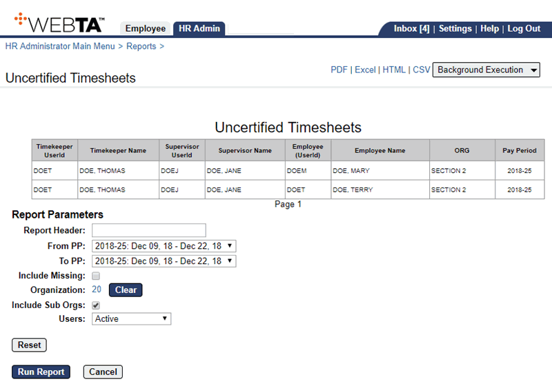 Uncertified Timesheets Report