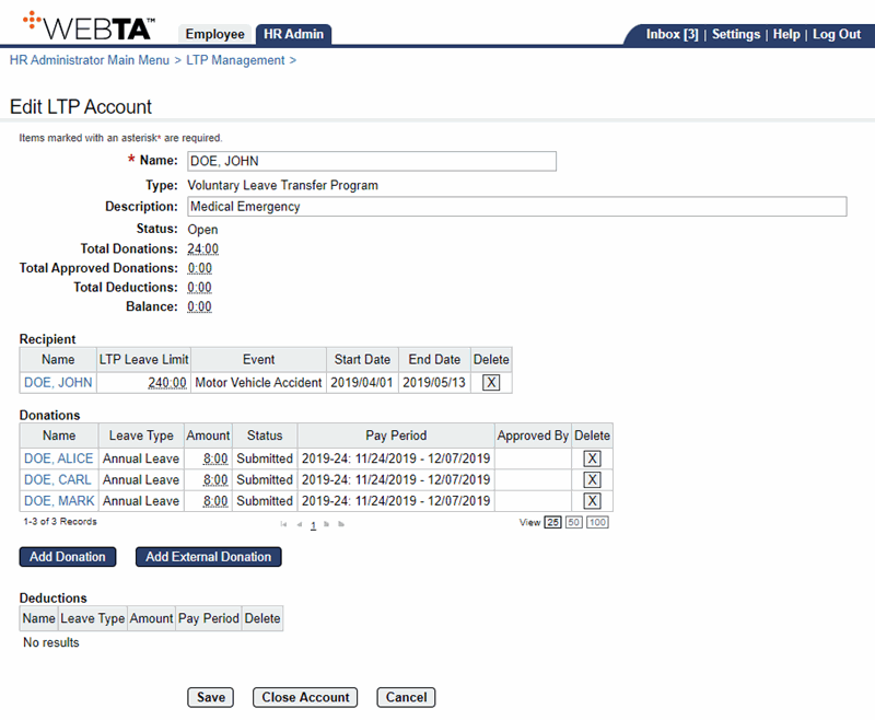 Edit LTP Account Page - Approving Donations