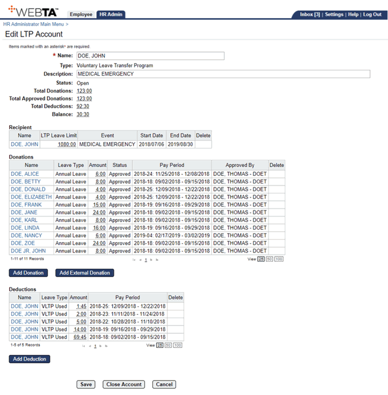 Edit LTP Account Page - Closing Account