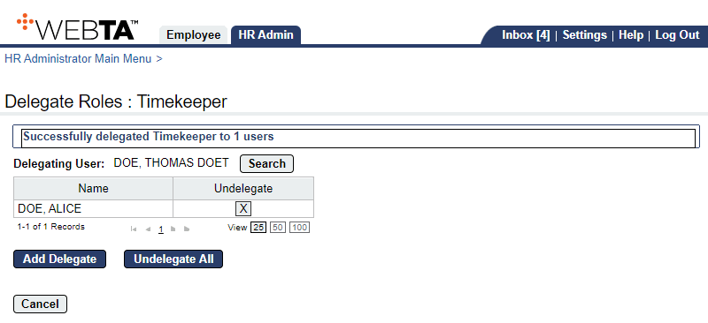 Delegate Roles Timekeeper Page - Delegate Added