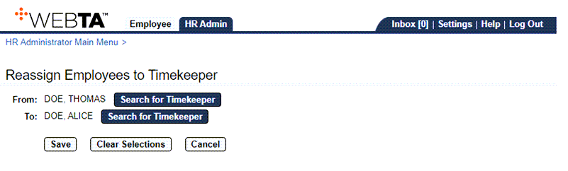 Reassign Employees to Timekeeper Page - To Timekeeper