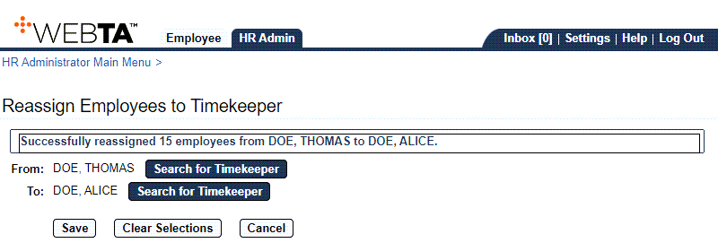 Reassign Employees to Timekeeper Page - Successfully Saved