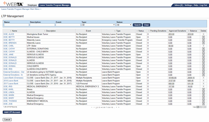 LTP Management Page