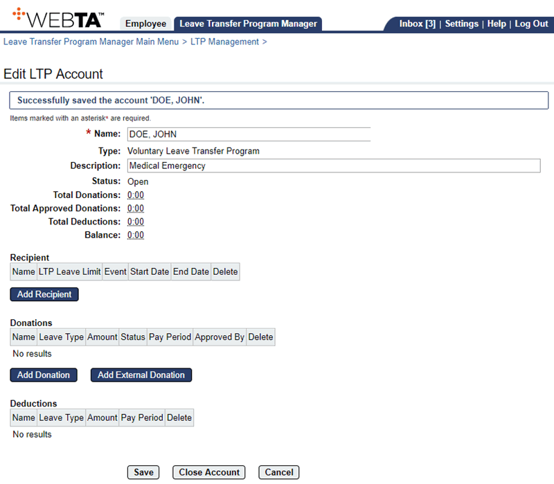 Edit LTP Account Page - Adding VLTP Account