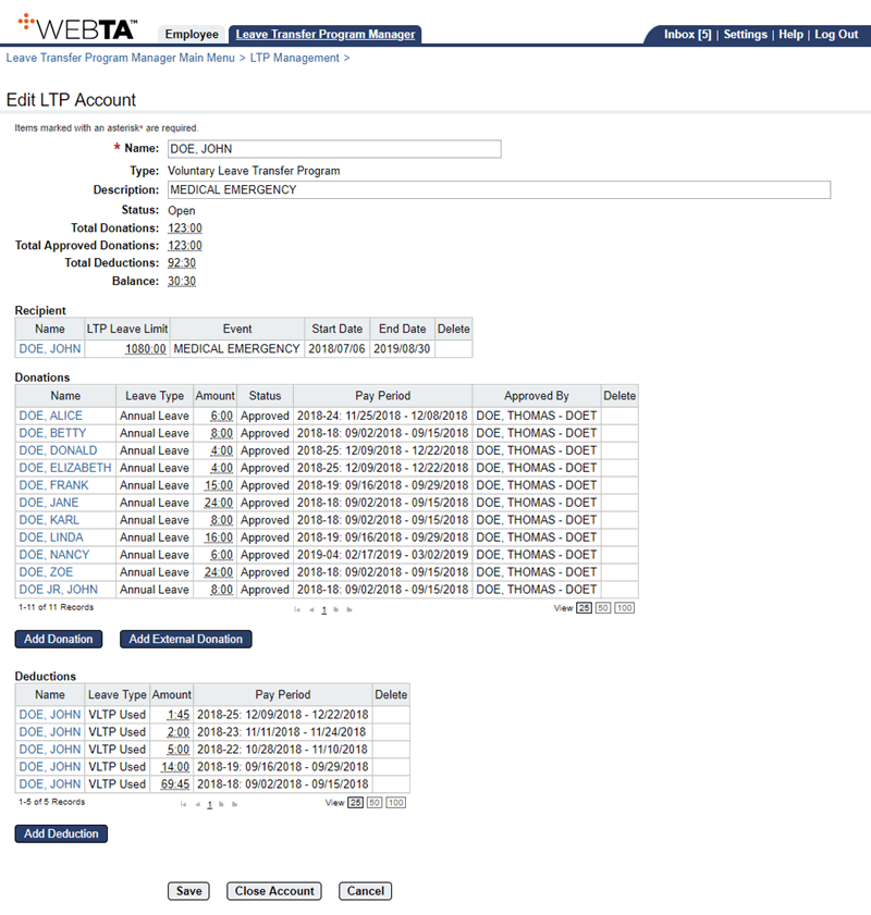 Edit LTP Account Page - Closing Account