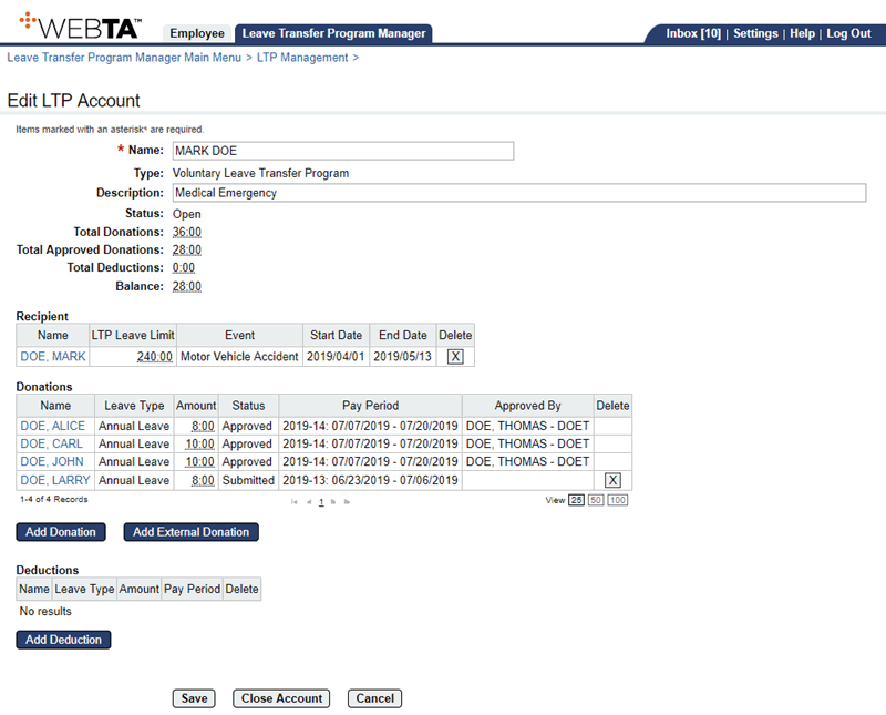 Edit LTP Account Page - Reverting Donation