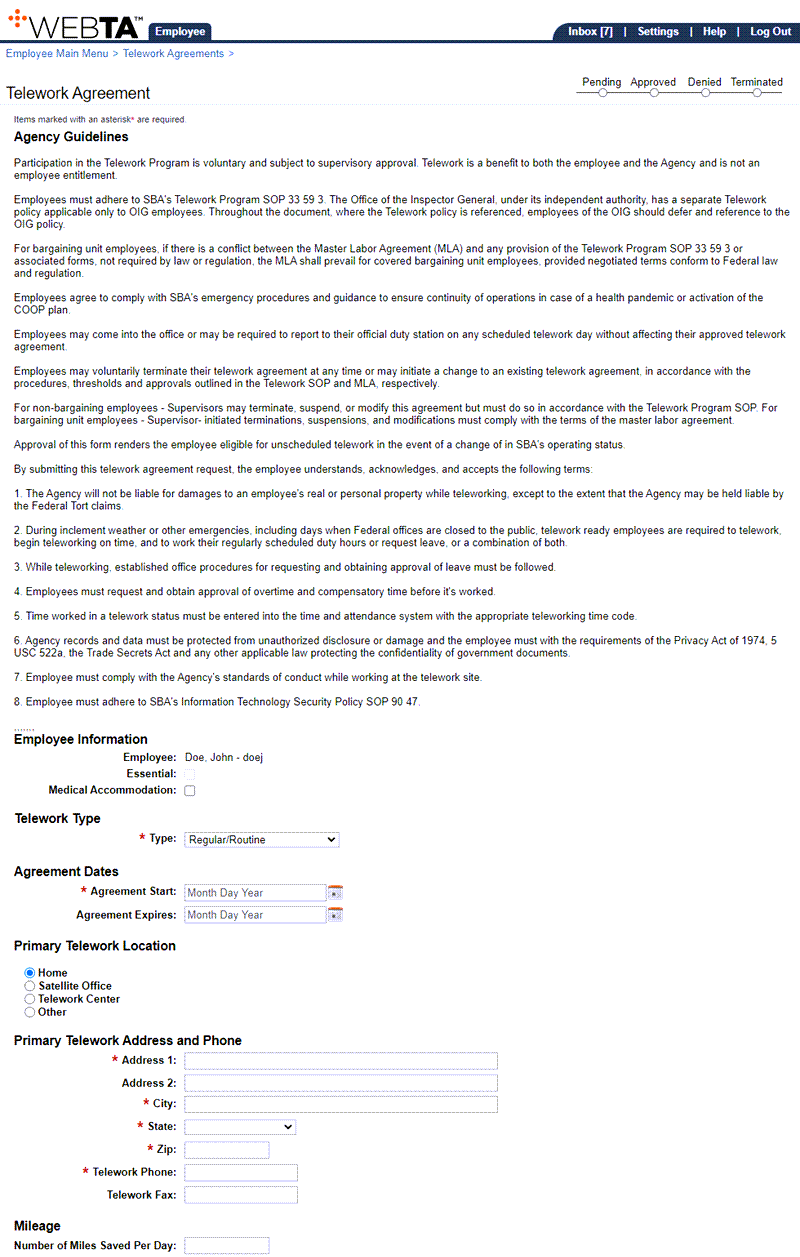 Telework Agreement Agency Guidelines Page