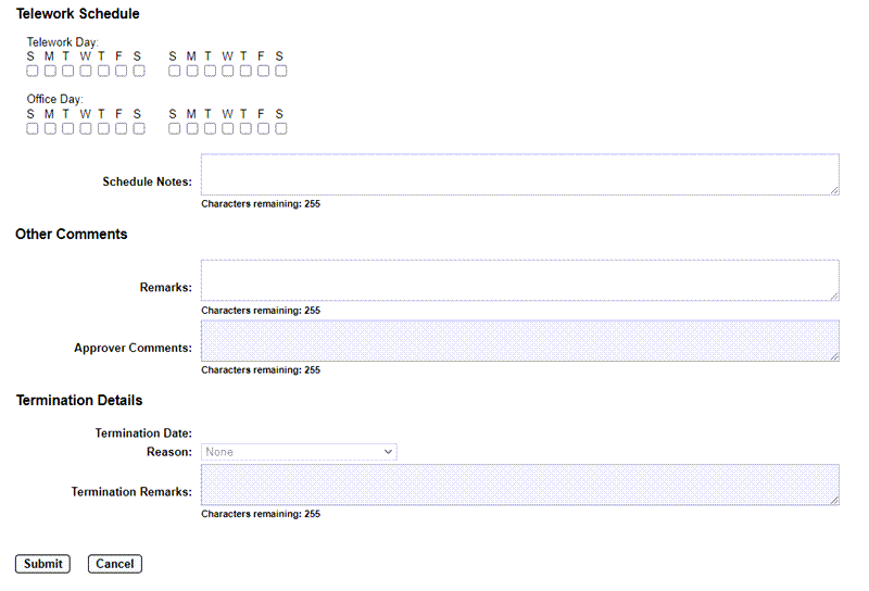 Telework Agreement Page - Telework Schedule Section