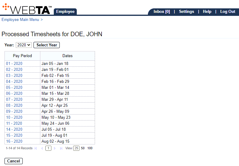 Processed Timesheets Page