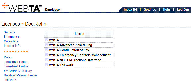 Licenses Page