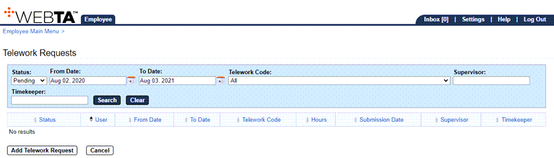 Telework Requests Page