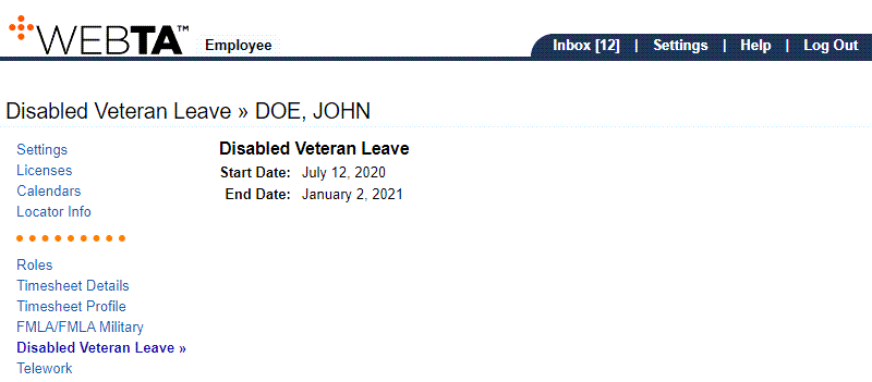 Disabled Veteran Leave Page