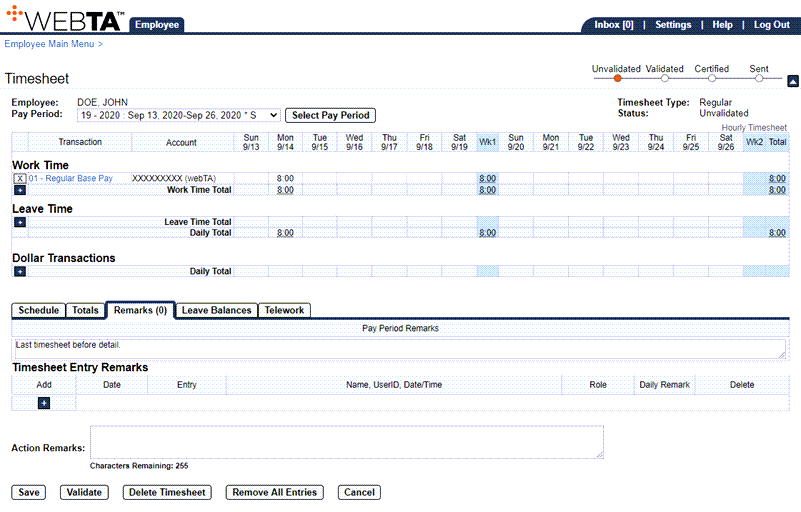 Timesheet Page - Deleting Pay Period Remark