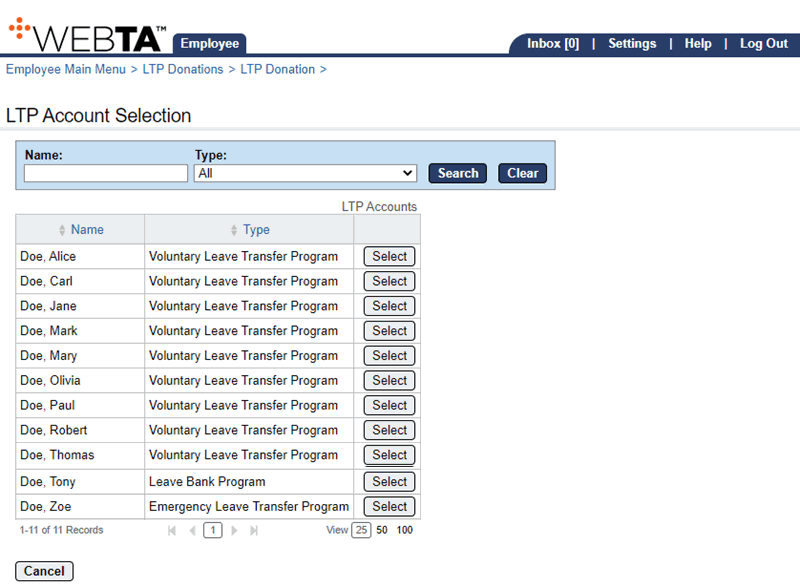 LTP Account Selection Page