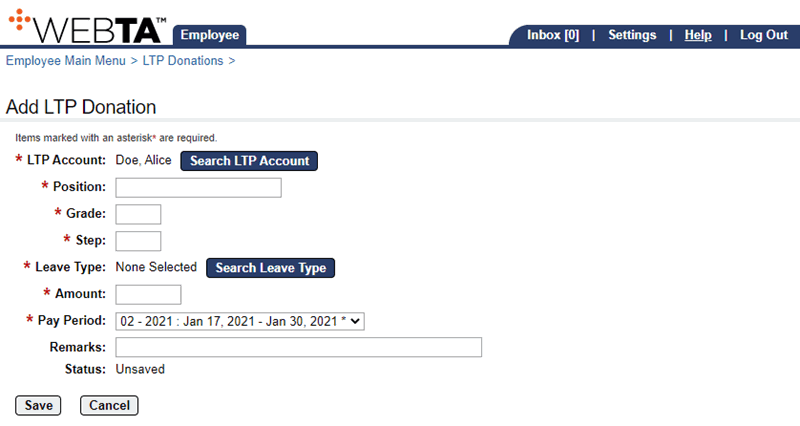 Add LTP Donation Page - Account Selected
