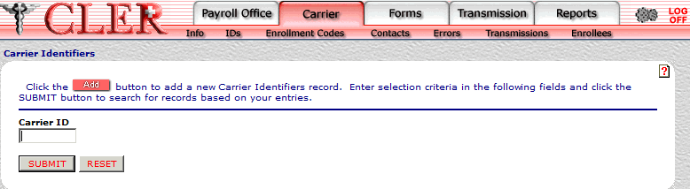 Carrier Identifiers Page
