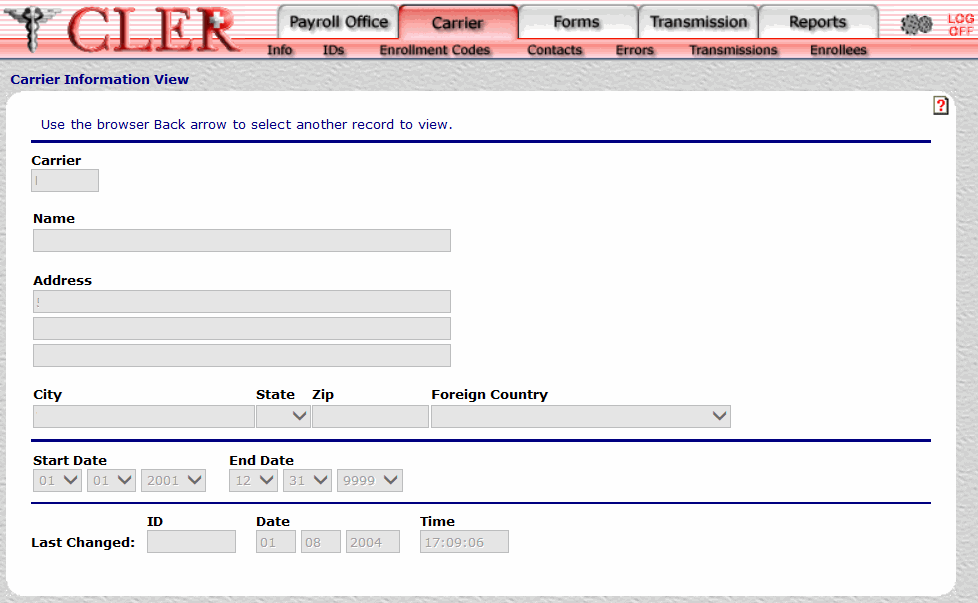 Carrier Information View Page