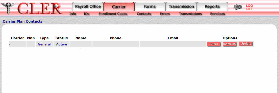 Carrier Plan Contacts Search Results Page