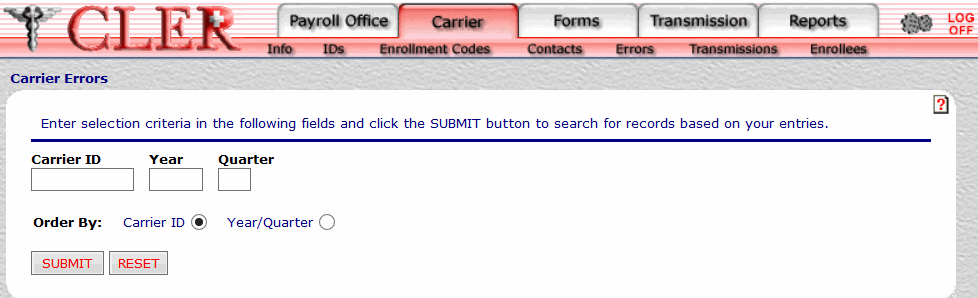 Carrier Errors Page