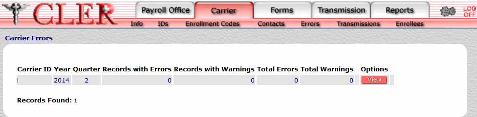 Carrier Error Search Results Page