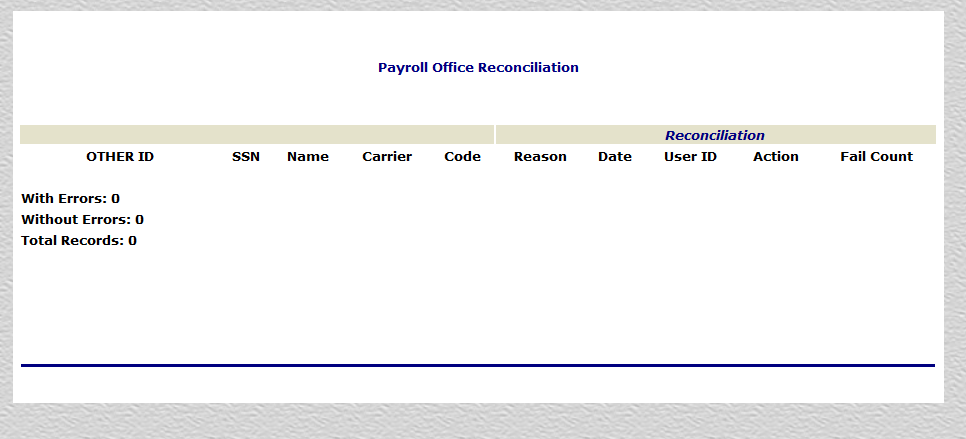 Payroll Office Reconciliation (Other ID) Report Page