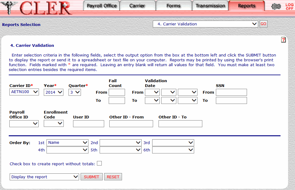 Carrier Validation (Report 4) Page