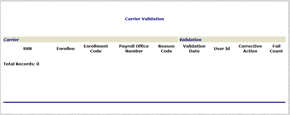Carrier Validation Report Page