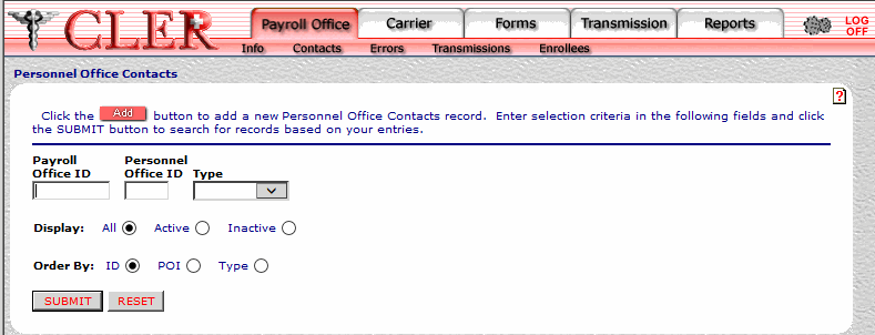 Personnel Office Contacts page
