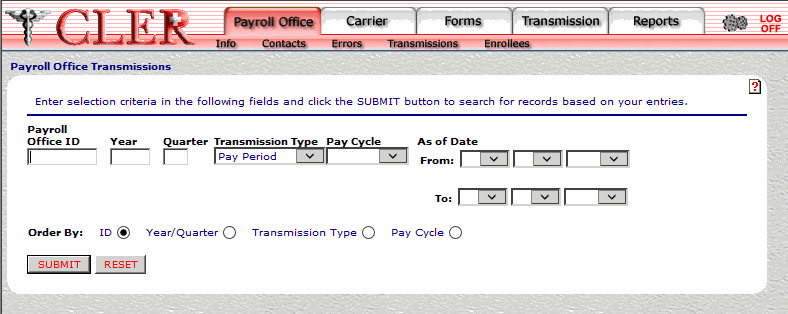 Payroll Office Transmissions page