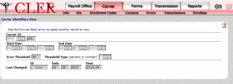 Carriers Identifier View Page