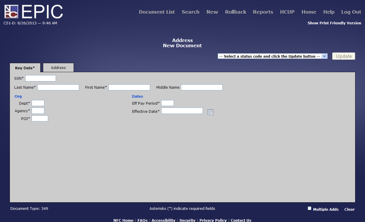 Address - Key Data* Tab