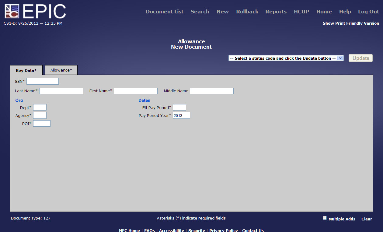 Allowance* - Key Data Tab