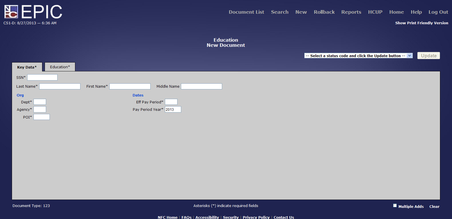 Education* - Key Data* Tab