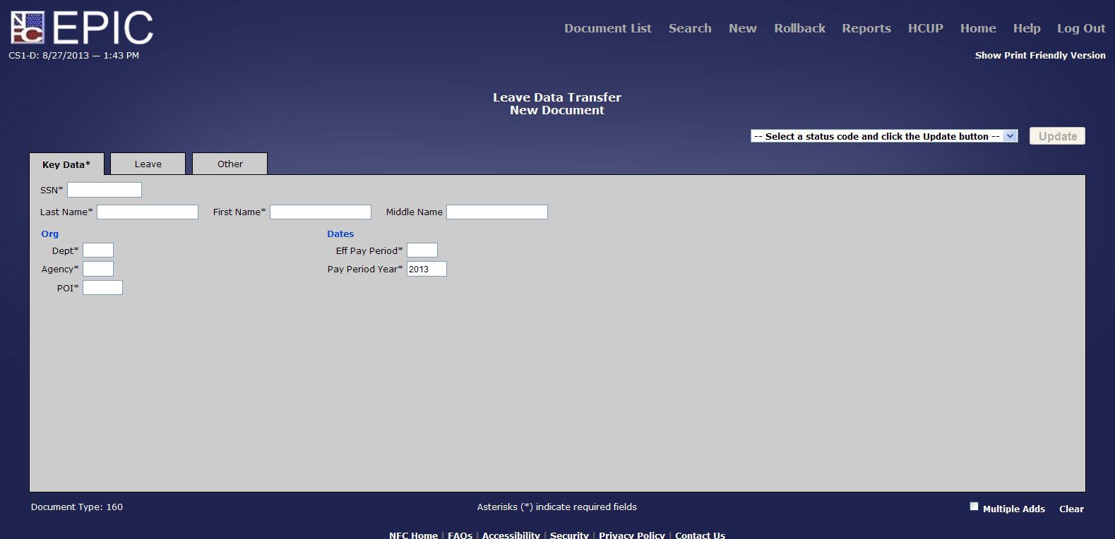 Leave Data Transfer - Key Data Tab