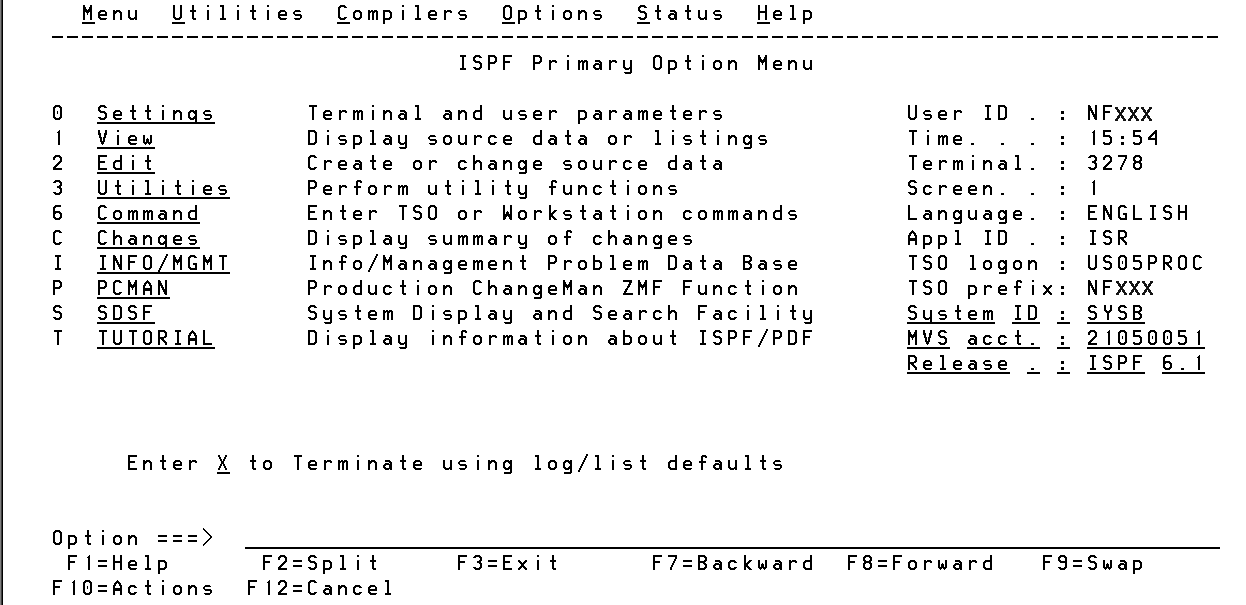 ISPF Primary Option Menu
