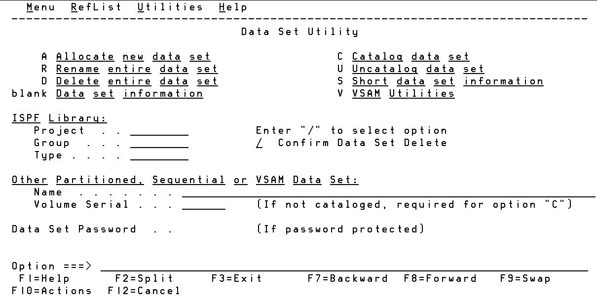 Data Set Utility Panel