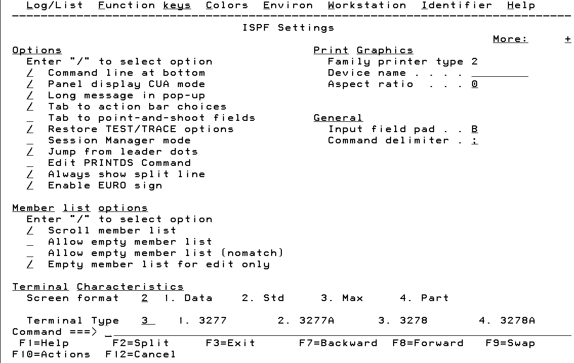 ISPF Settings Panel