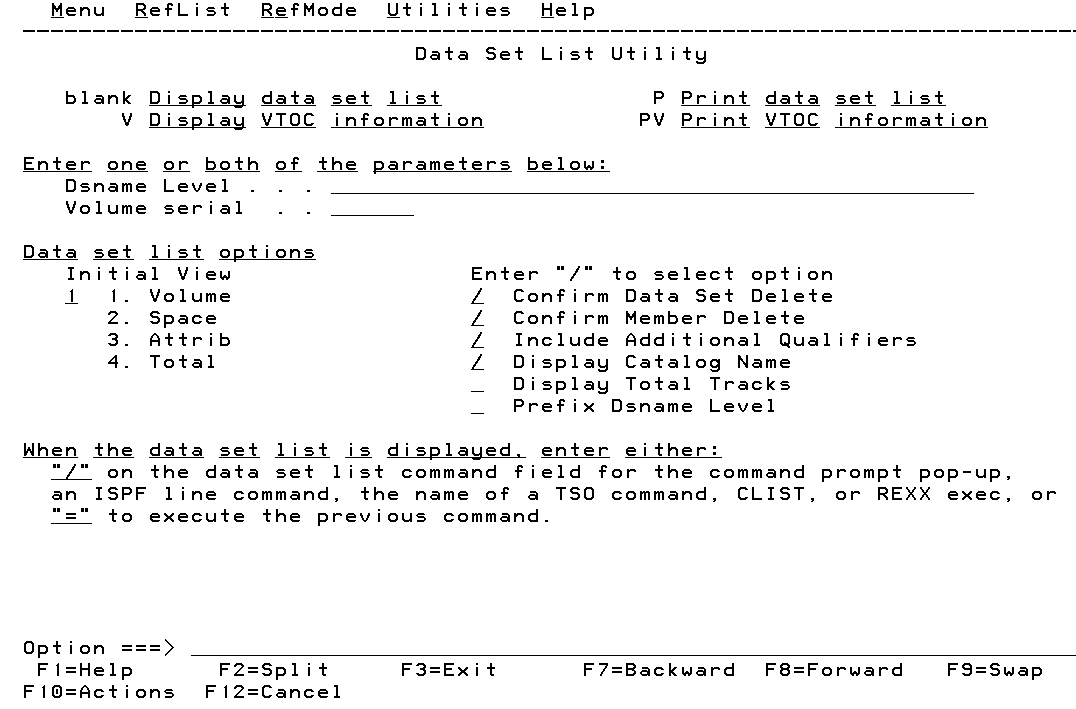 Data Set List Utility Panel