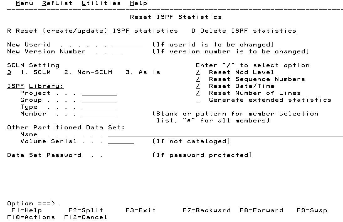 Reset ISPF Statistics Panel