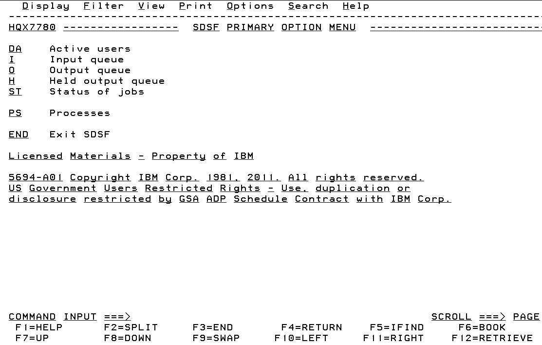 SDSF Primary Option Menu