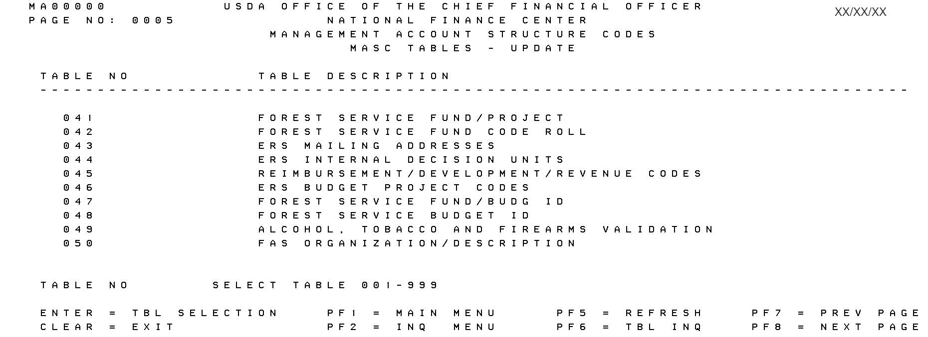 MASC Tables Update Menu Pg 0005
