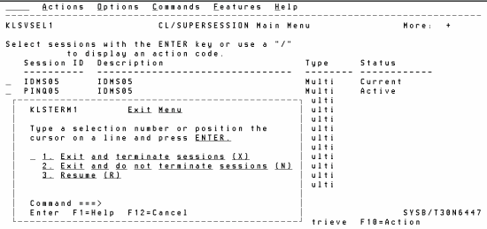 CL/SUPERSESSION Exit Screen